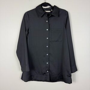 Soft Surroundings Blouse Women Med Top Button Down Collared Long Sleeve Black